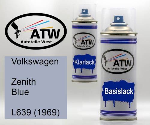 Volkswagen, Zenith Blue, L639 (1969): 400ml Sprühdose + 400ml Klarlack - Set, von ATW Autoteile West.